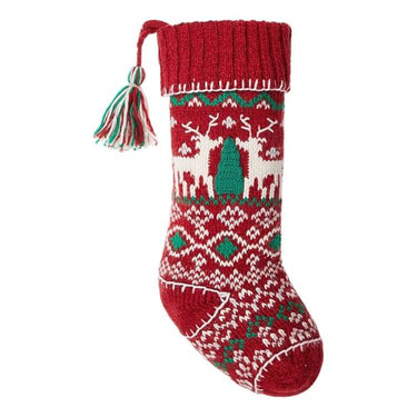 BUTLERS Strick Weihnachtsstrumpf mit Hirsch-Motiv - X-Mas - Nikolausstrumpf zum Befüllen Aufhängen | Deko Weihnachtssocke für Kamin Weihnachtsbaum Treppe | Nikolaus Strumpf Geschenkbeutel Weihnachten im Sale